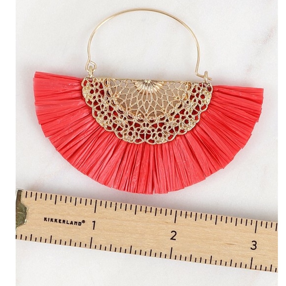 Raffia Fan Tassel Earrings - Picture 3 of 3